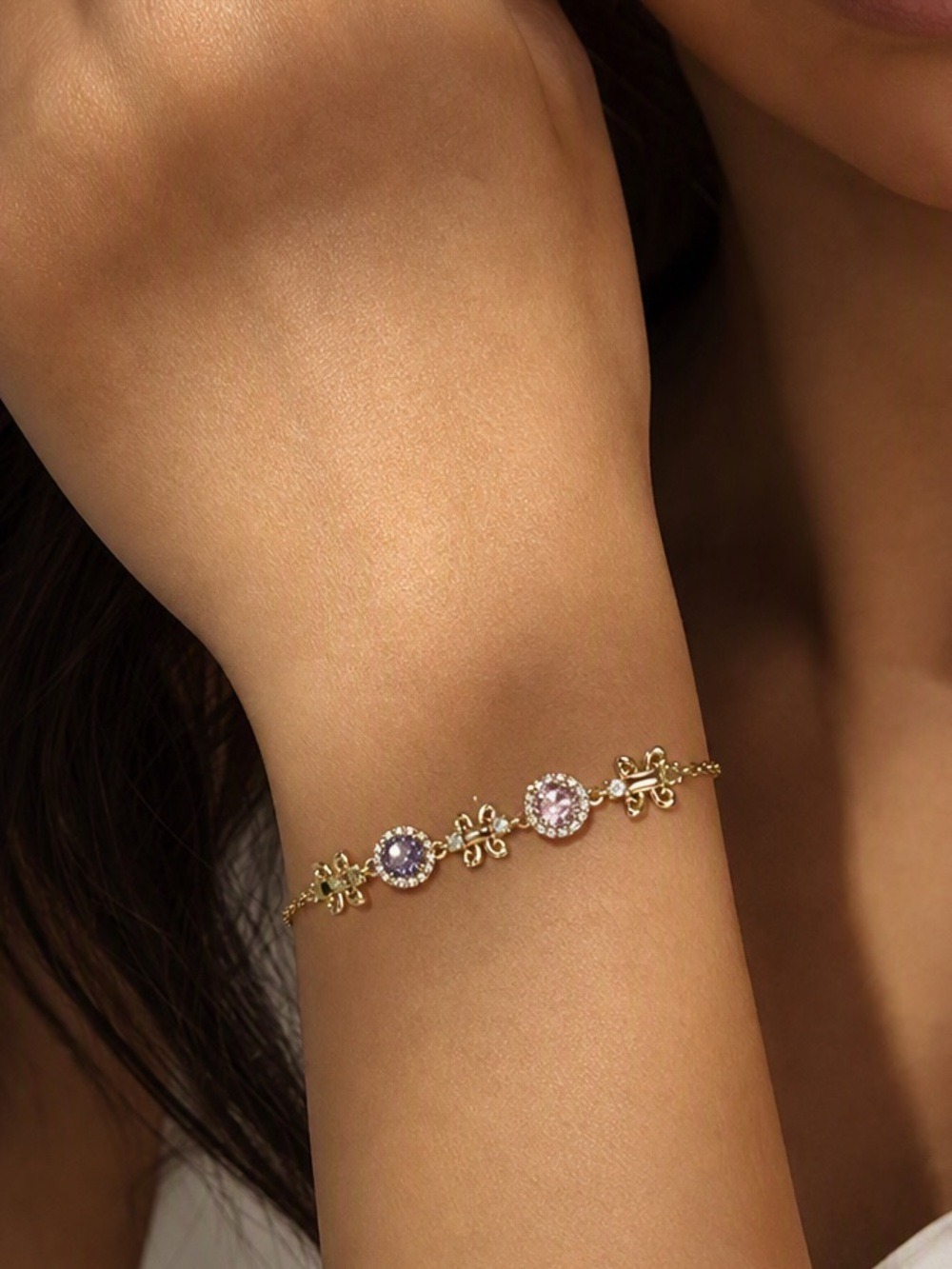 Pretty Bird Jewelry Gold plated  Floral Bracelet with gemstones